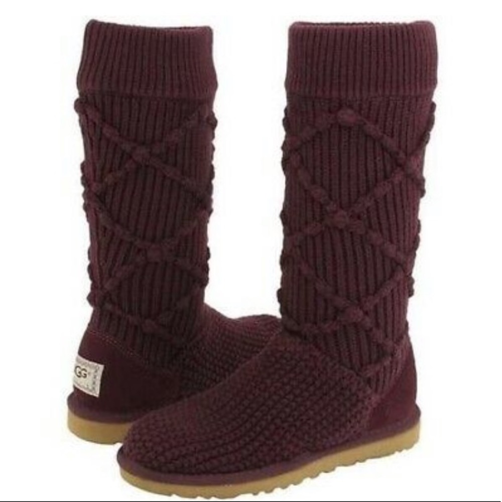 UGG AUSTRALIA Plum Argyle Knit Sweater Boots